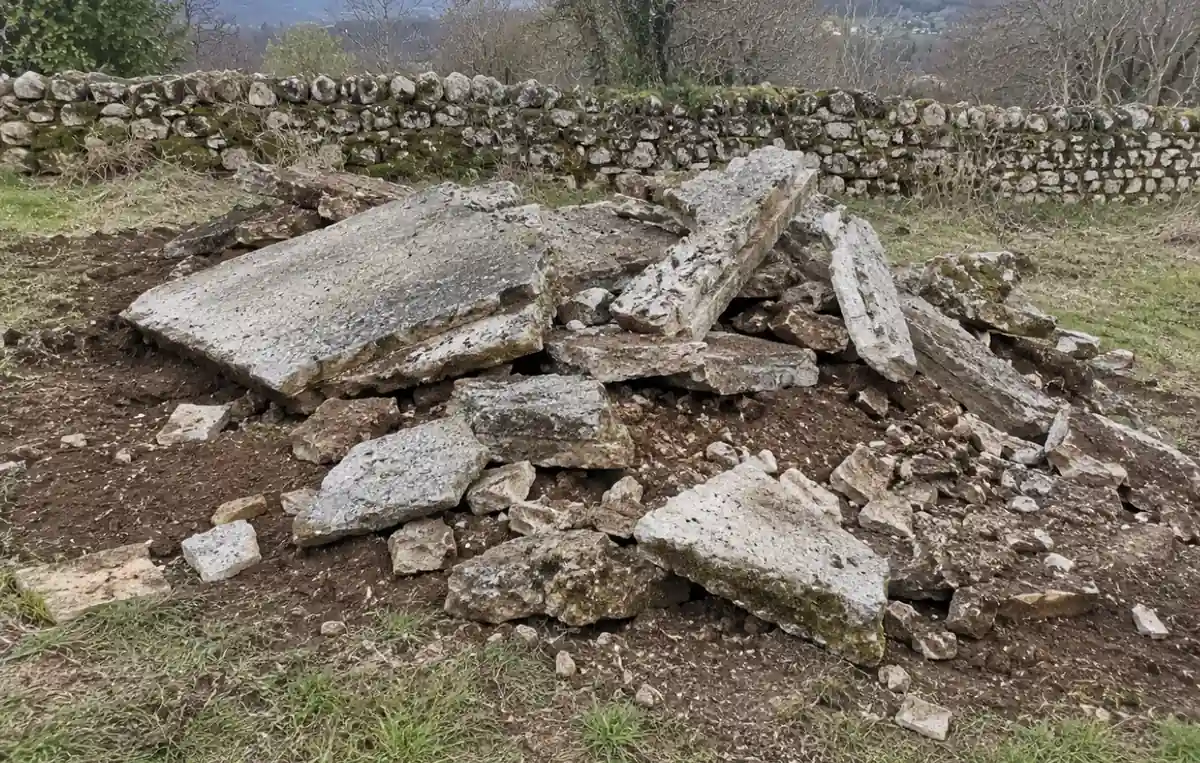 Vieille dalle de béton cassée en morceaux avant évacuation